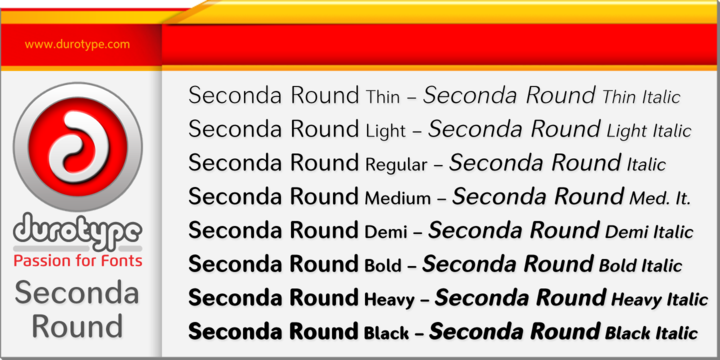 Beispiel einer Seconda Round Heavy-Schriftart